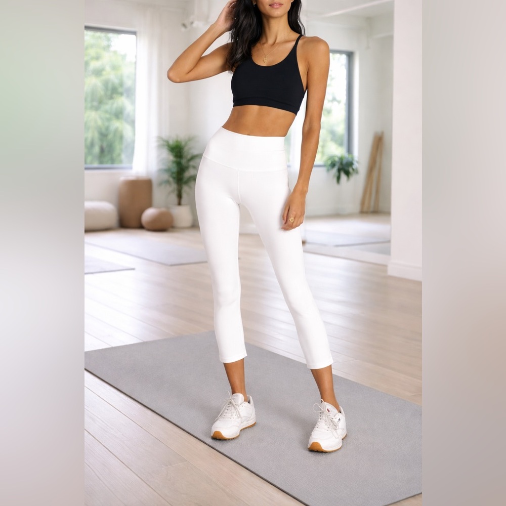 Splits59 Raquel High Waist Crop Leggings White 25.5” Stretch Activewear NWT